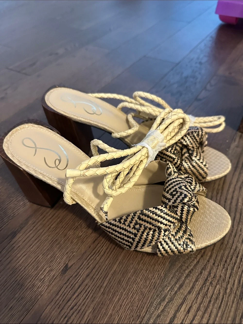 Sam Edelman Bodhi Braided Ankle-Tie Block Heel Sandals in Beige/Black - Picture 6 of 12